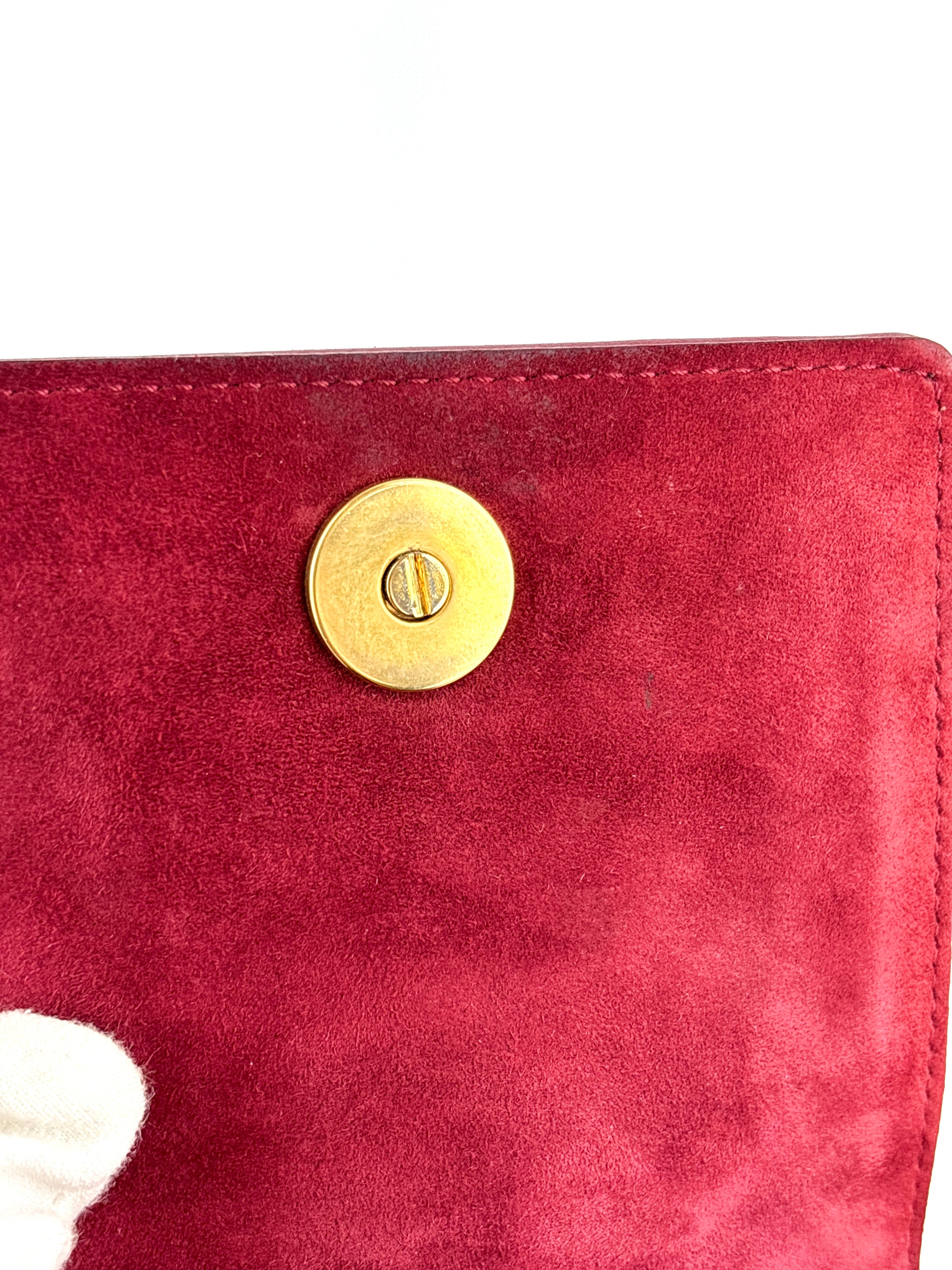 Studded Lambskin Vertical Diorama Clutch on Chain Burgundy GHW - Glampot