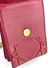 Studded Lambskin Vertical Diorama Clutch on Chain Burgundy GHW - Glampot