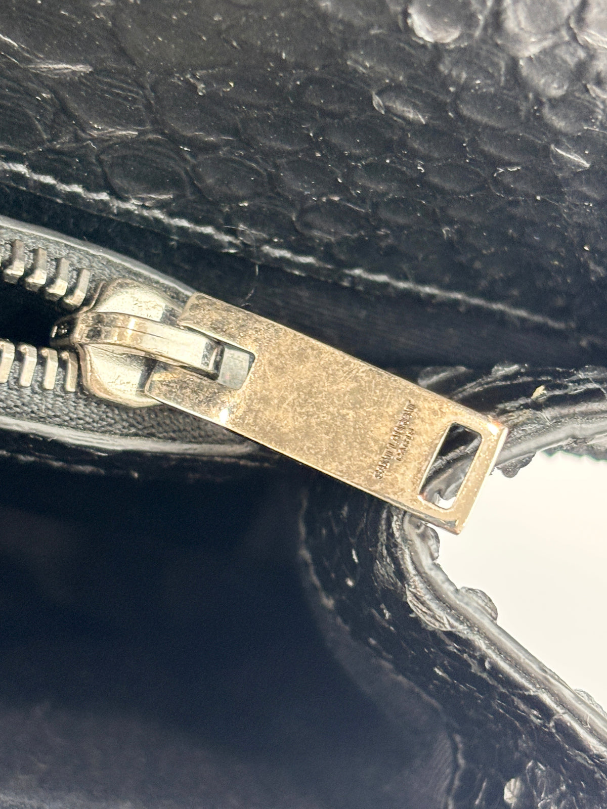 Medium College Bag in Black Python-Embossed Leather