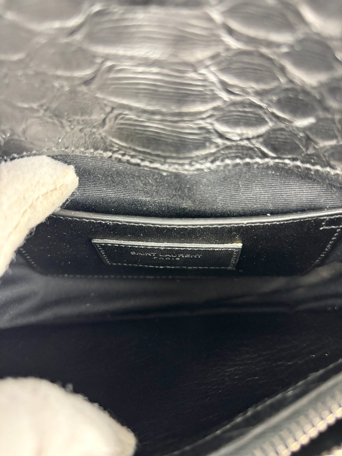 Medium College Bag in Black Python-Embossed Leather