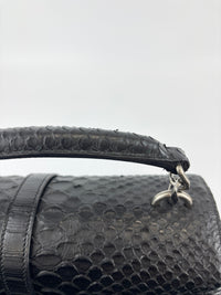 Medium College Bag in Black Python-Embossed Leather