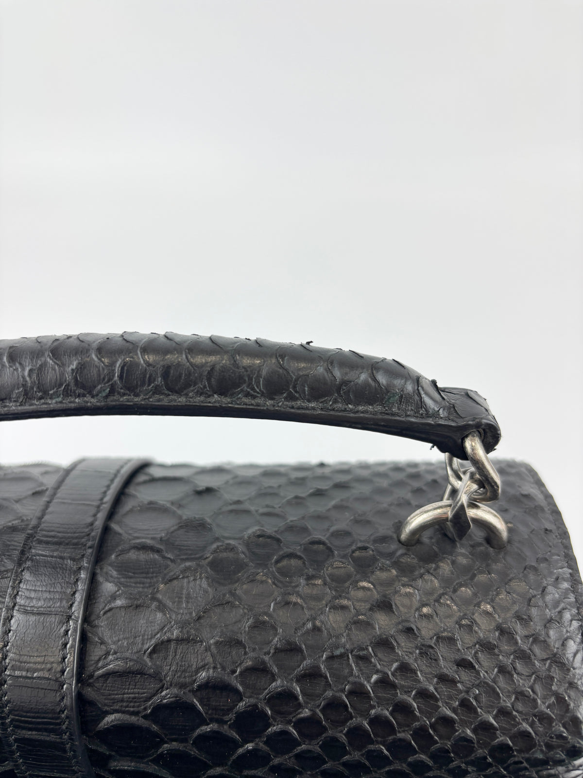 Medium College Bag in Black Python-Embossed Leather