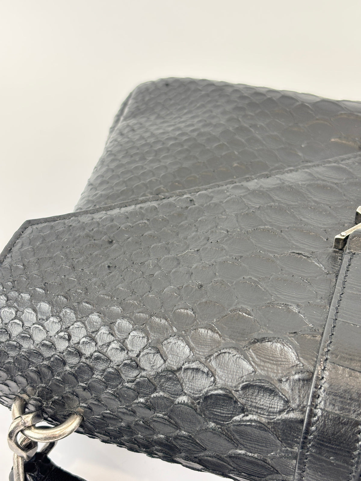 Medium College Bag in Black Python-Embossed Leather