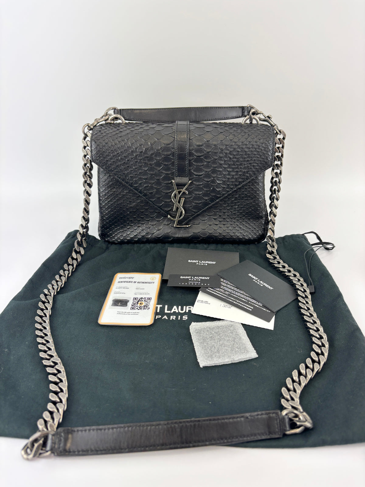 Medium College Bag in Black Python-Embossed Leather