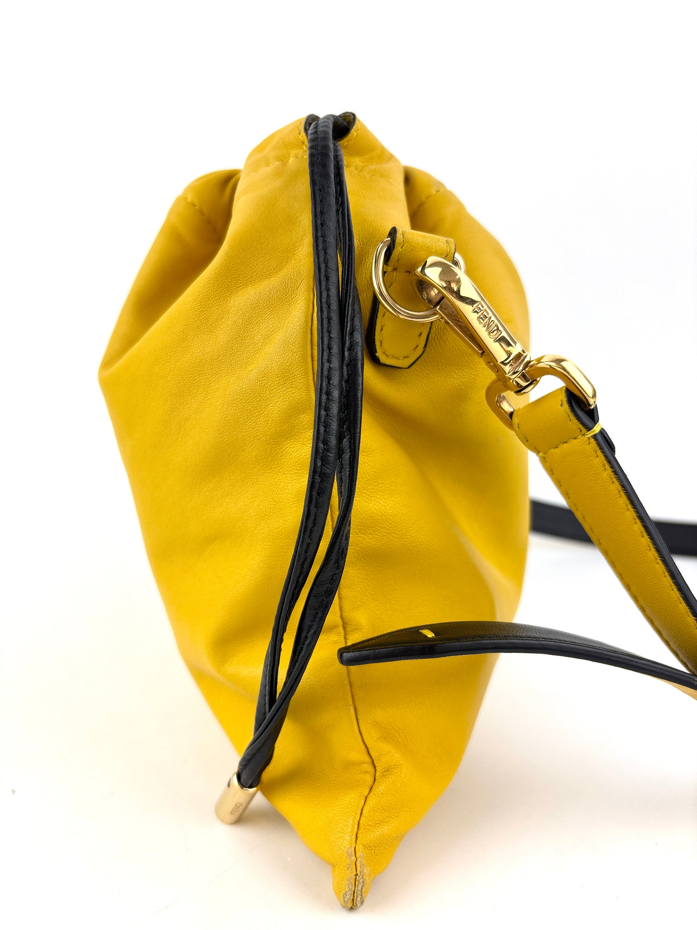 Yellow Fendi Roma Drawstring Pouch Bag with Strap