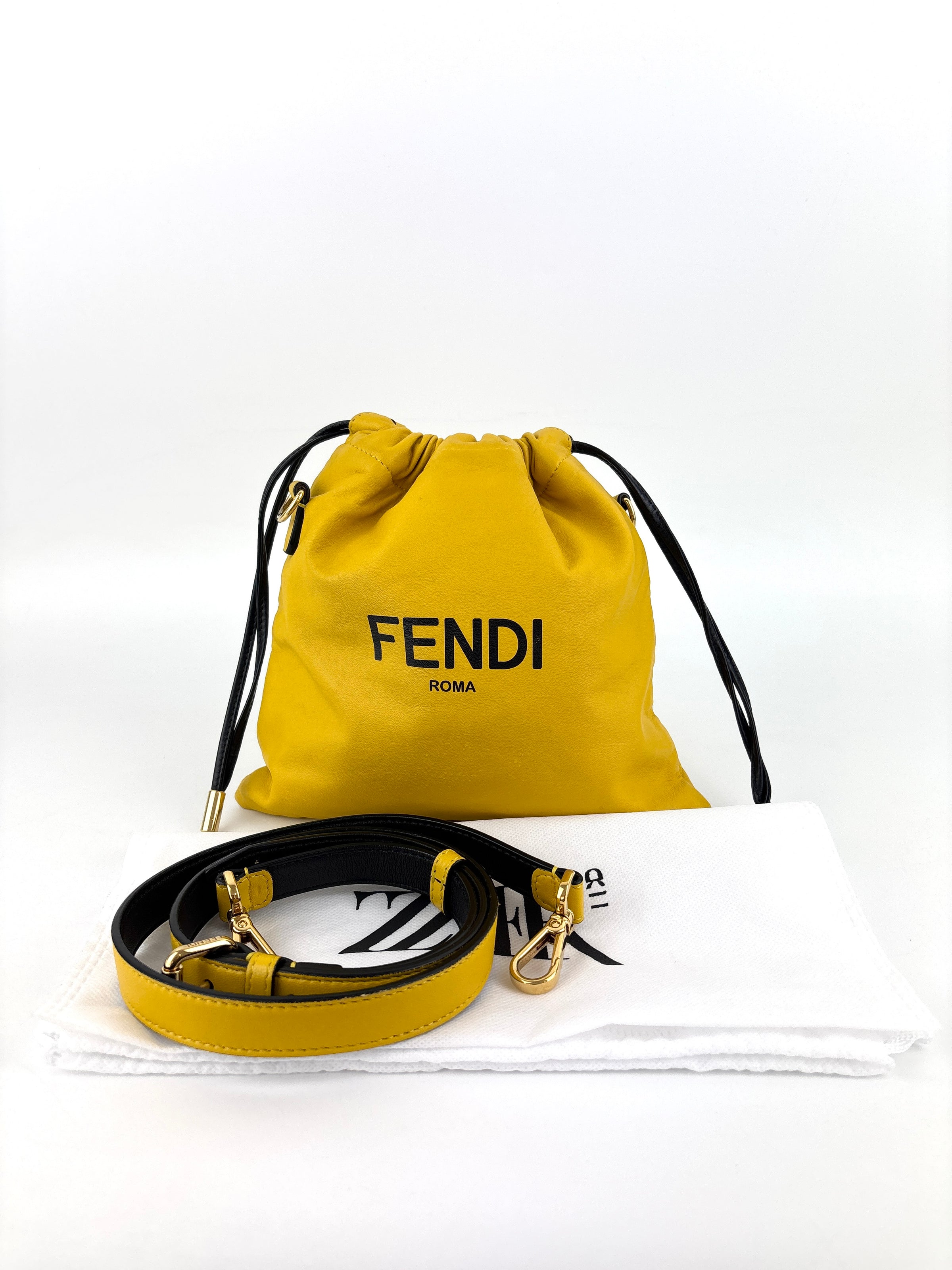 Yellow Fendi Roma Drawstring Pouch Bag with Strap
