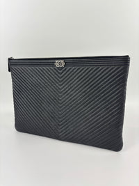 Boy Large O Case Chevron Caviar Clutch in Black