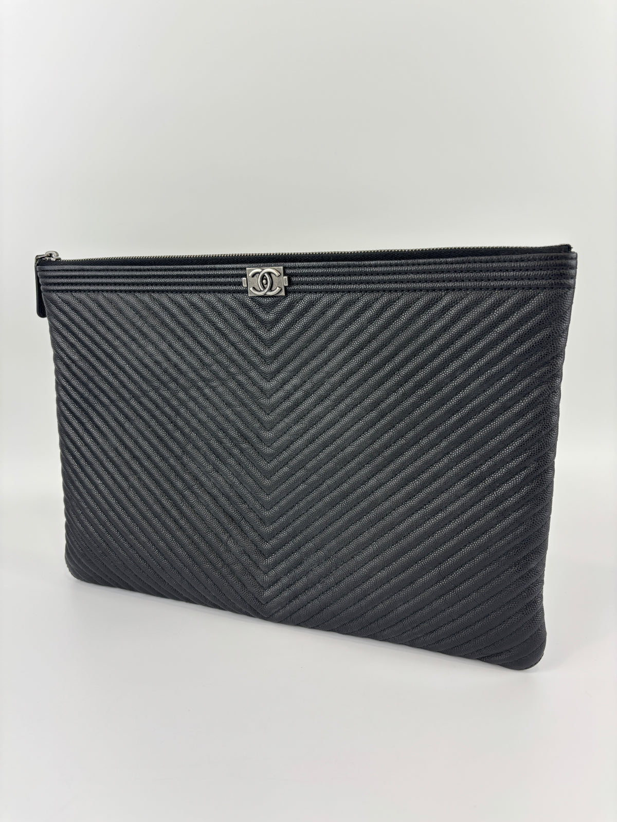 Boy Large O Case Chevron Caviar Clutch in Black
