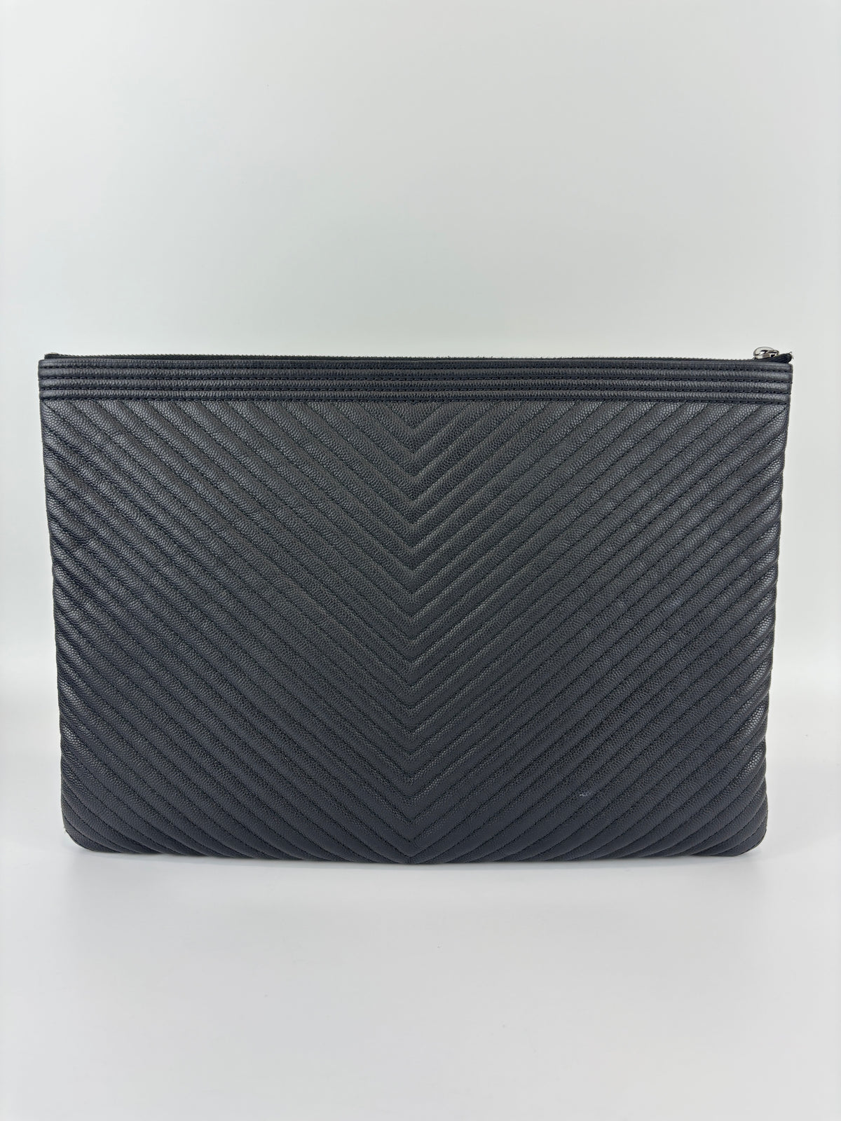Boy Large O Case Chevron Caviar Clutch in Black