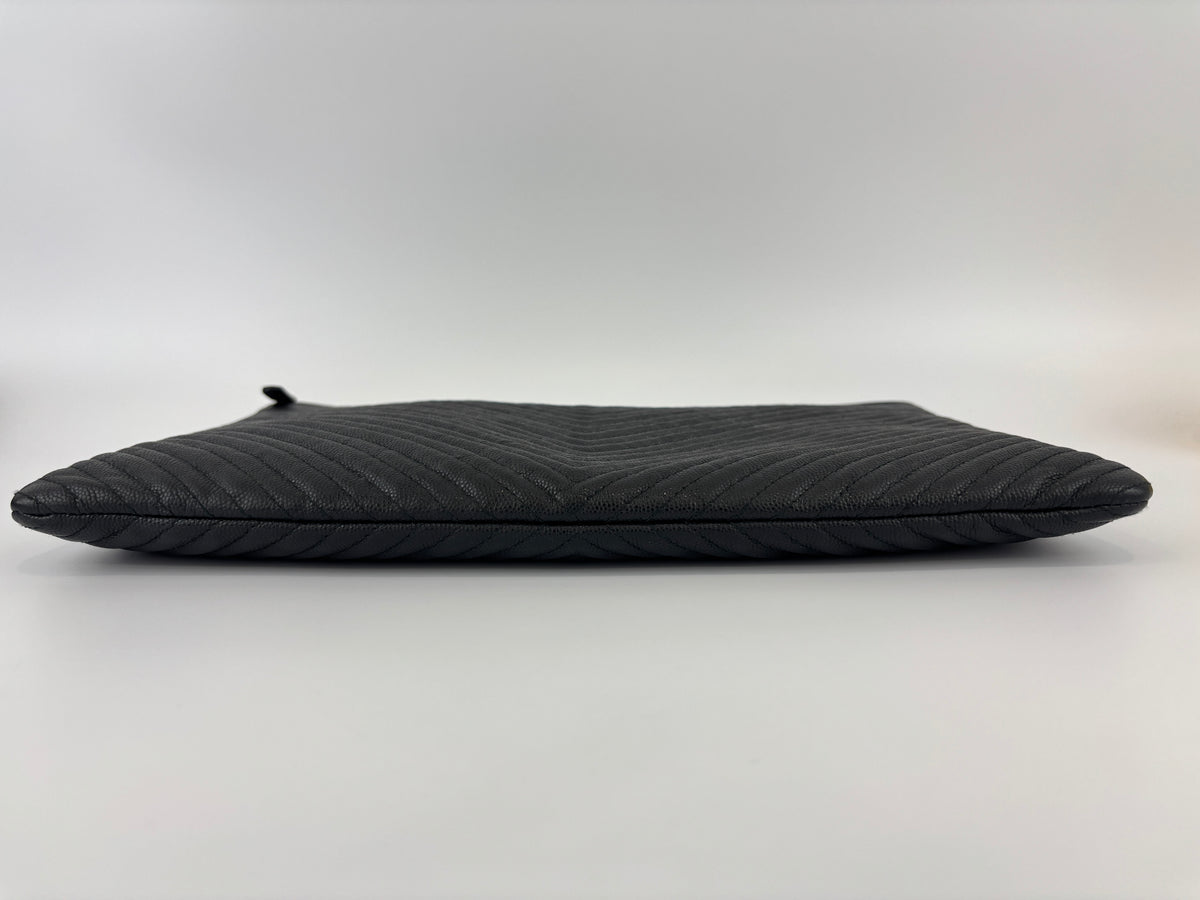 Boy Large O Case Chevron Caviar Clutch in Black