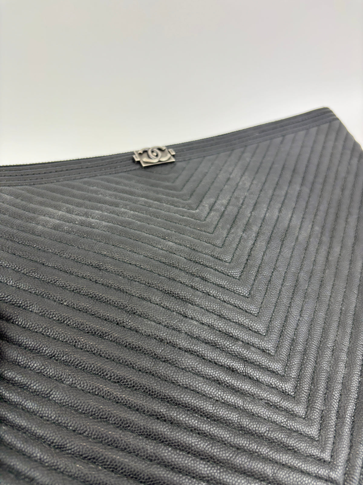 Boy Large O Case Chevron Caviar Clutch in Black