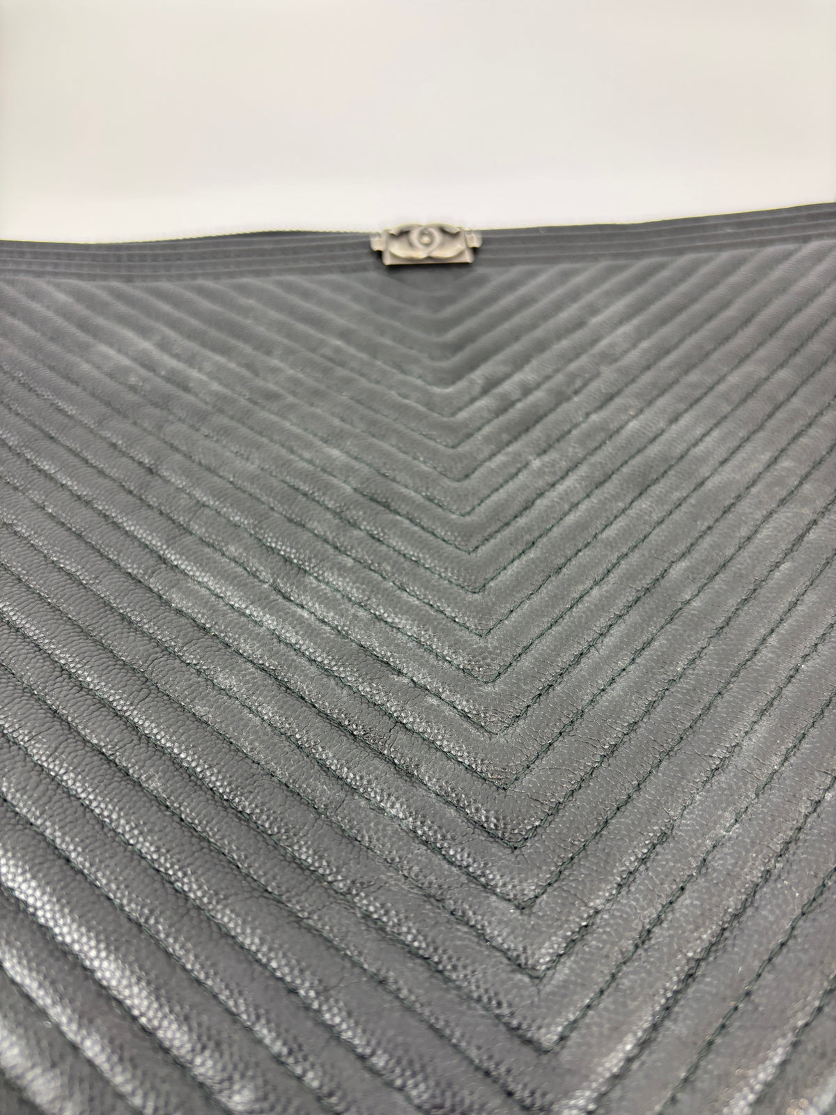 Boy Large O Case Chevron Caviar Clutch in Black