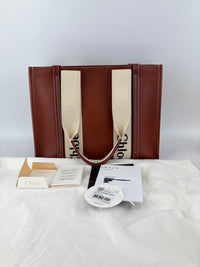 Calfskin Medium Woody Ribbon Tote in Sepia Brown