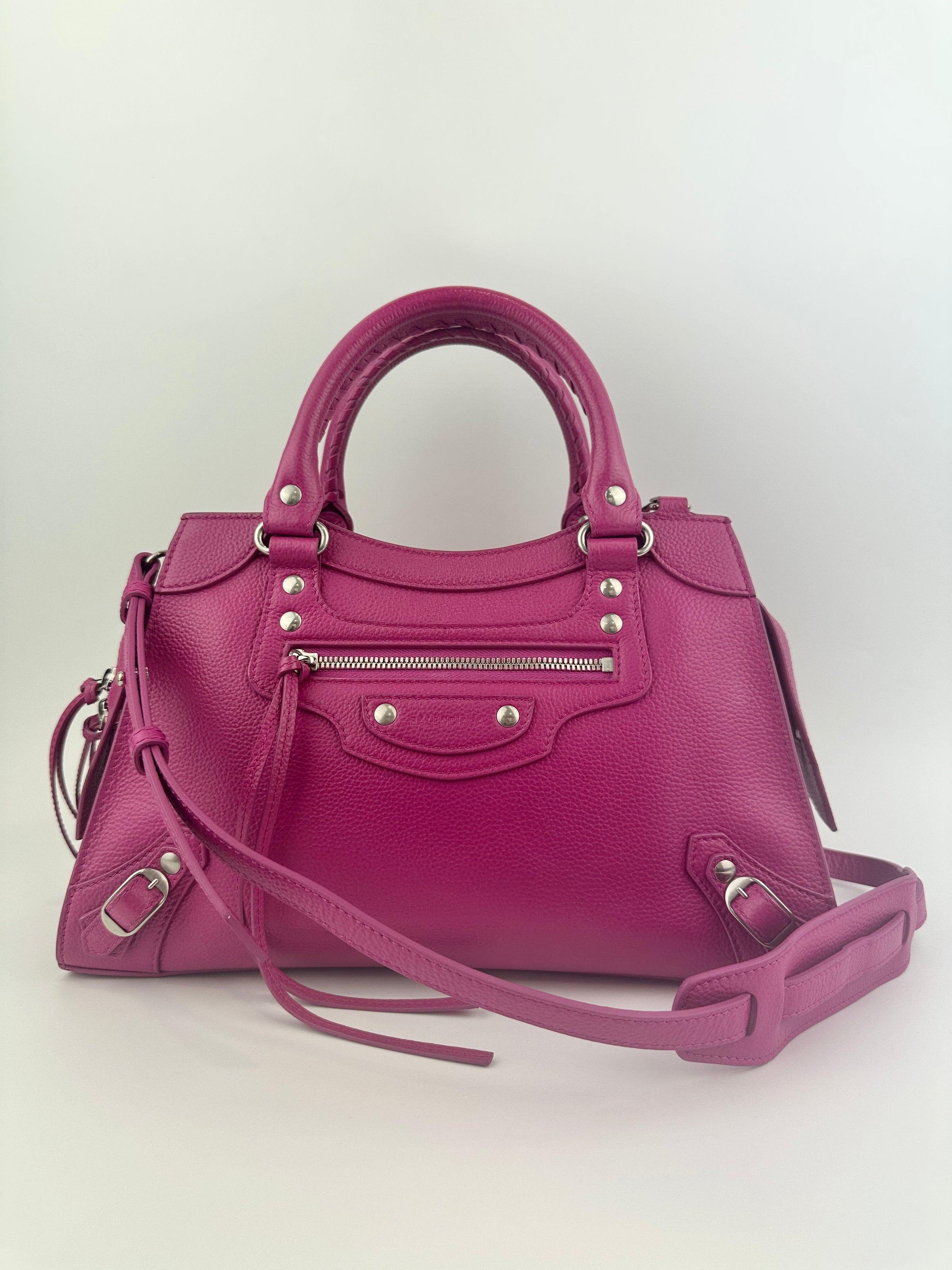 Neo Classic Small City Fuchsia Grained Calfskin Leather Bag