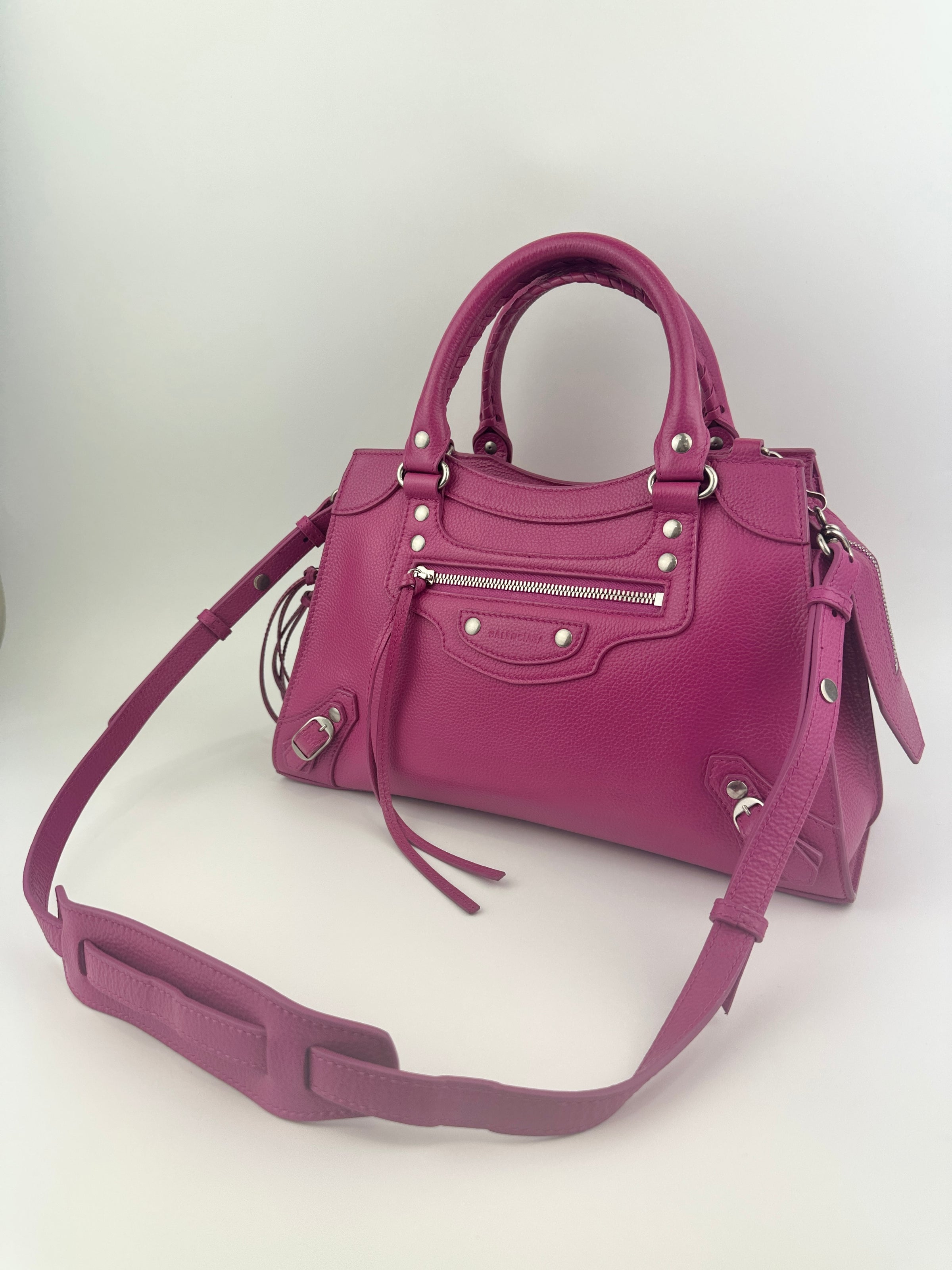 Neo Classic Small City Fuchsia Grained Calfskin Leather Bag