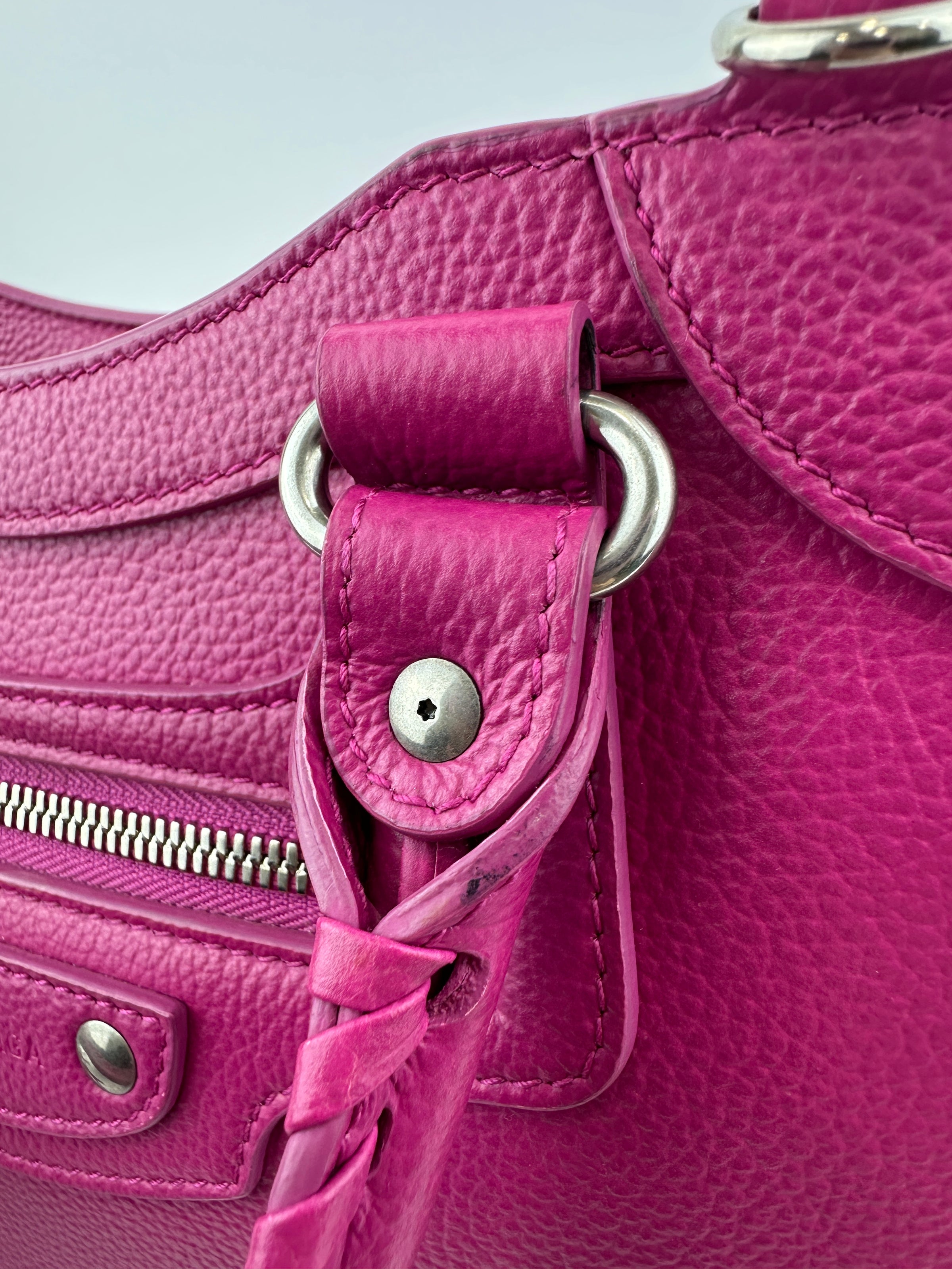 Neo Classic Small City Fuchsia Grained Calfskin Leather Bag