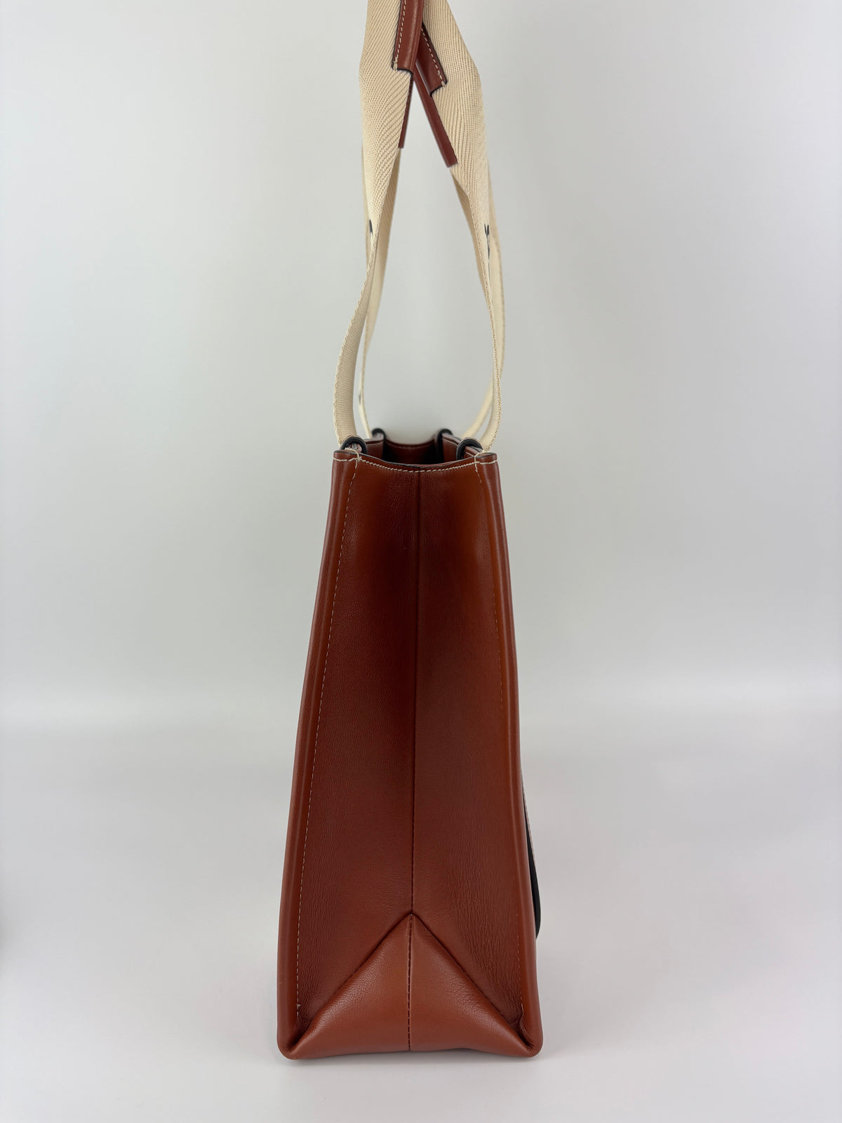 Calfskin Medium Woody Ribbon Tote in Sepia Brown