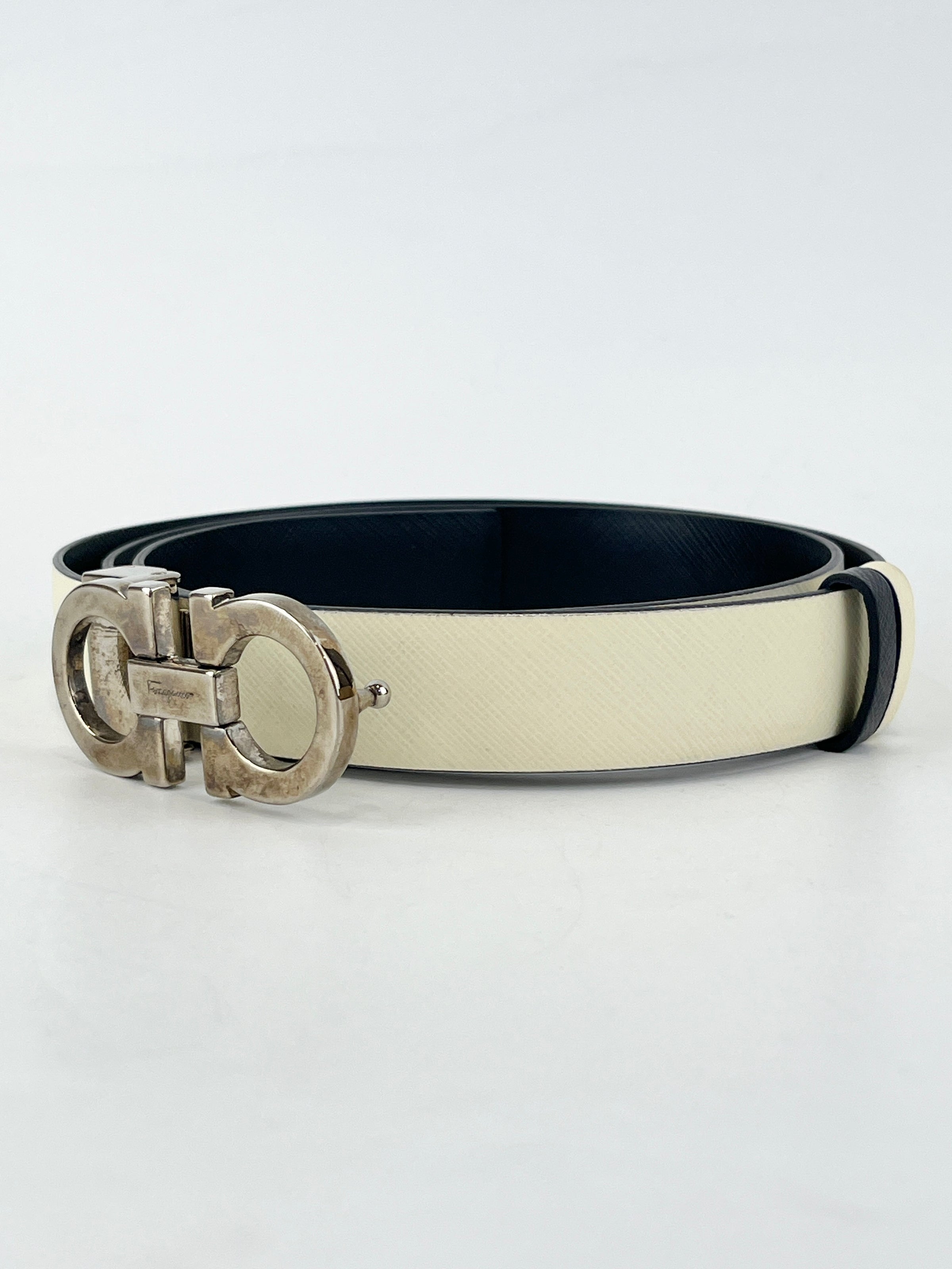 Reversible Gancini Belt White / Black 90cm