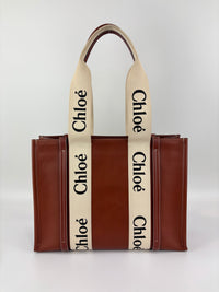 Calfskin Medium Woody Ribbon Tote in Sepia Brown