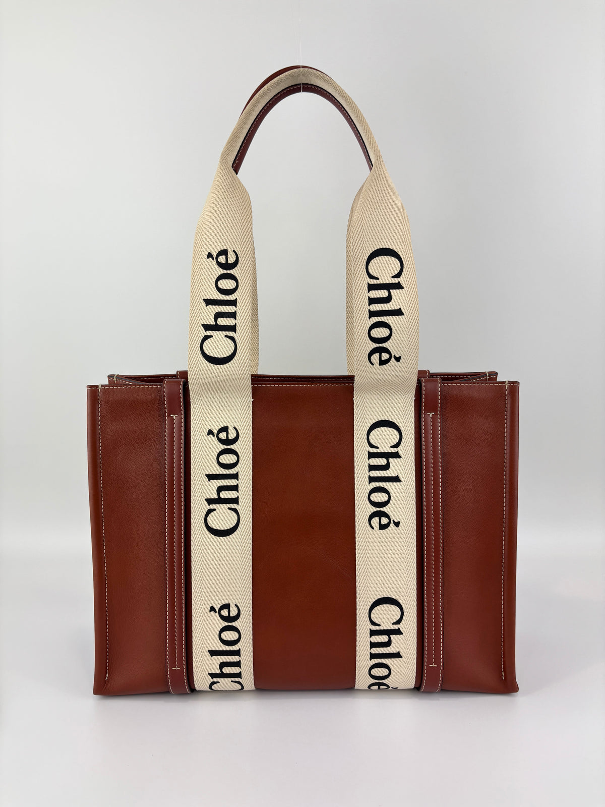 Calfskin Medium Woody Ribbon Tote in Sepia Brown