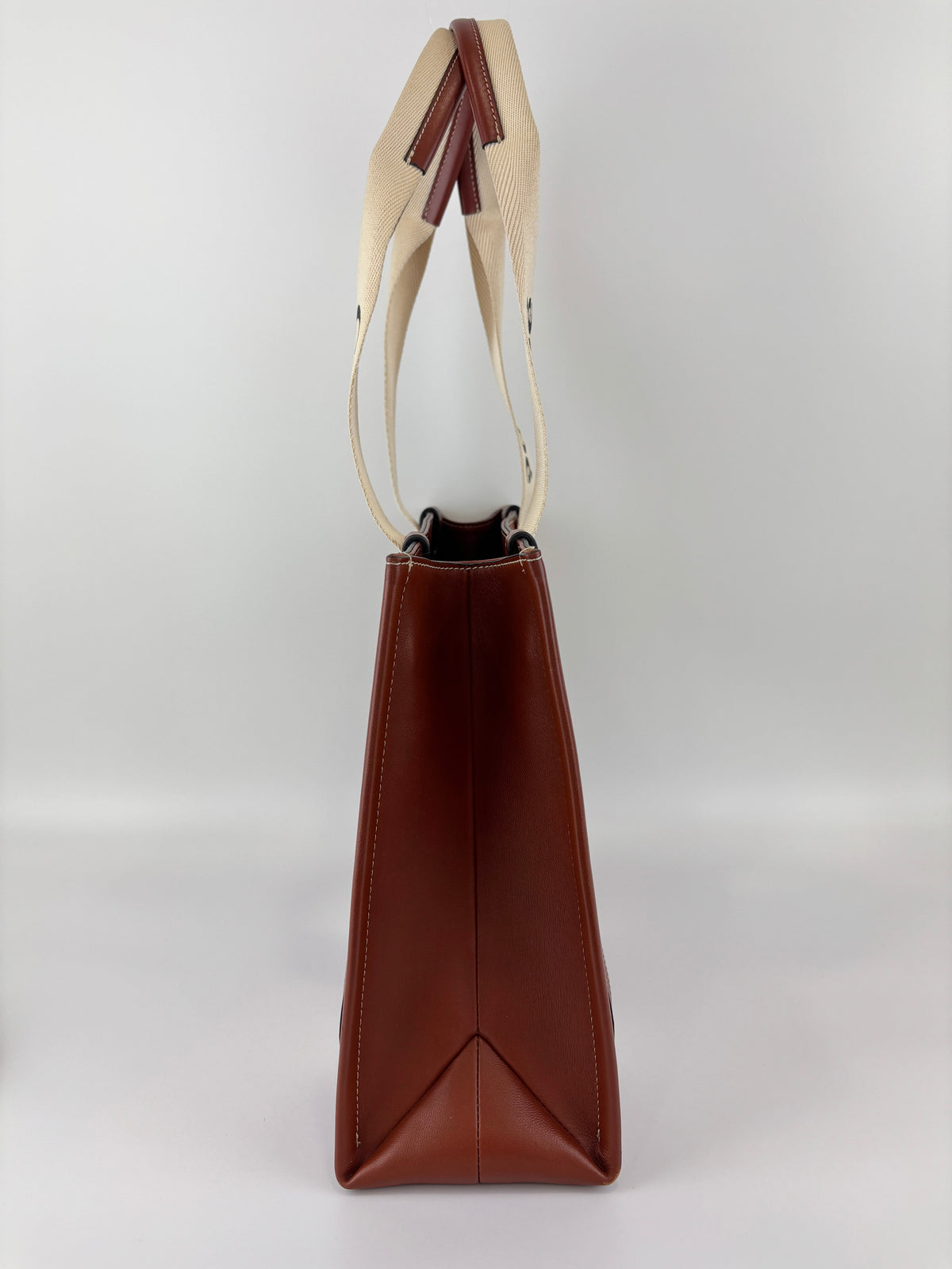Calfskin Medium Woody Ribbon Tote in Sepia Brown