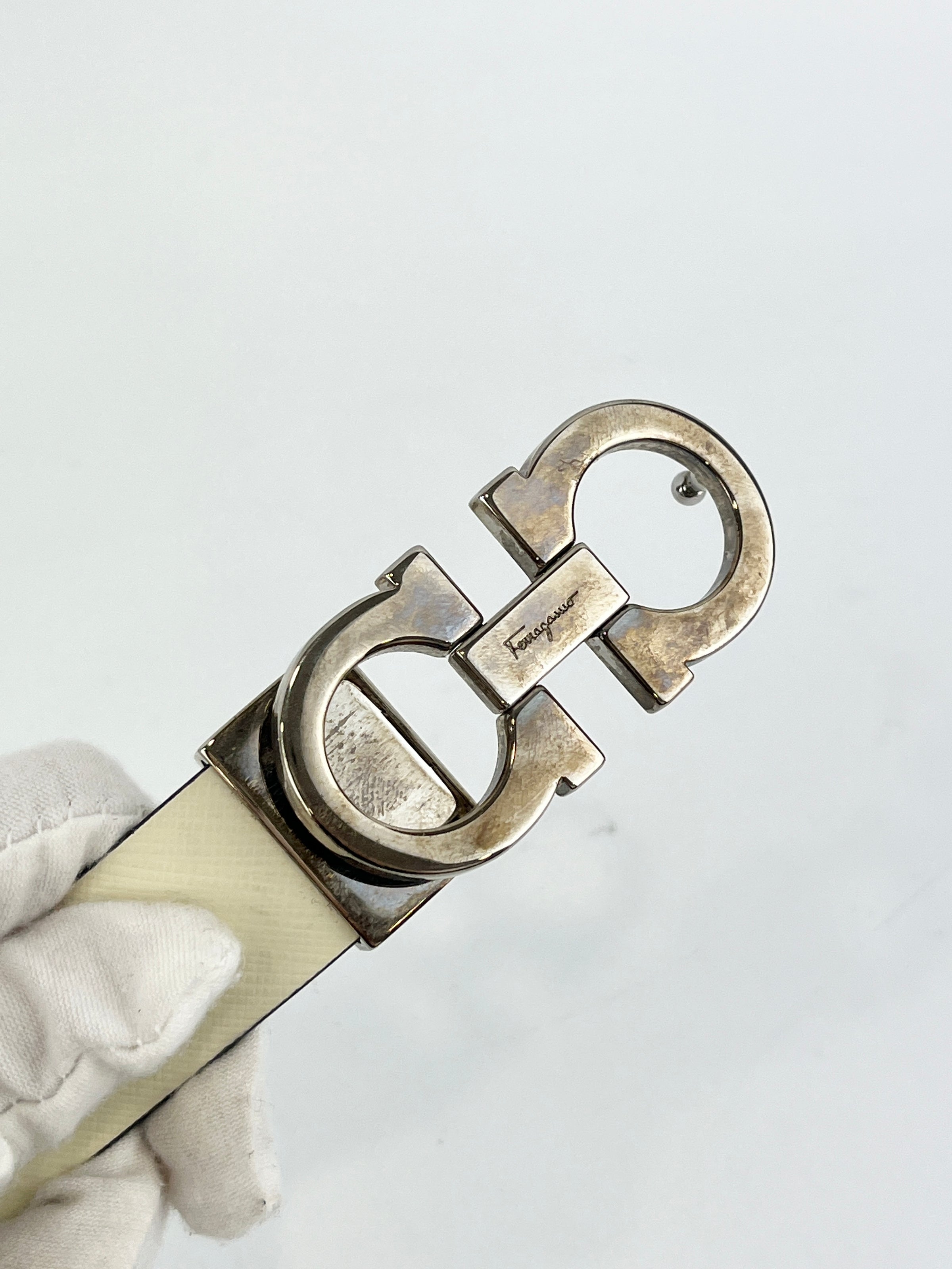 Reversible Gancini Belt White / Black 90cm