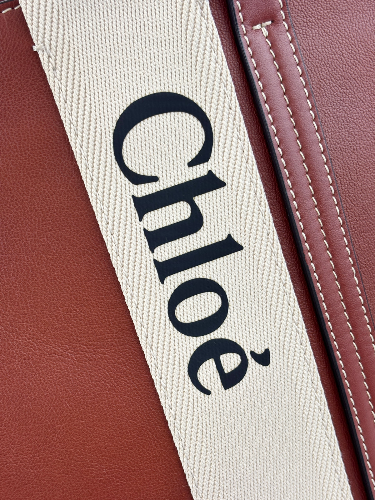 Calfskin Medium Woody Ribbon Tote in Sepia Brown