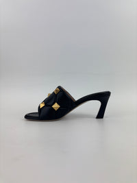 Roman Stud Slide Sandals Quilted Black Nappa GHW Size 38