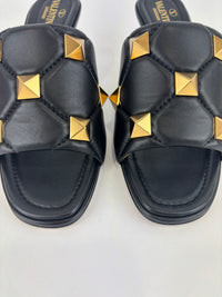 Roman Stud Slide Sandals Quilted Black Nappa GHW Size 38