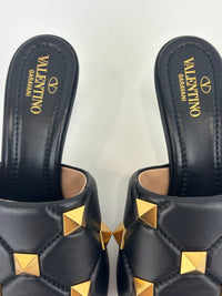 Roman Stud Slide Sandals Quilted Black Nappa GHW Size 38