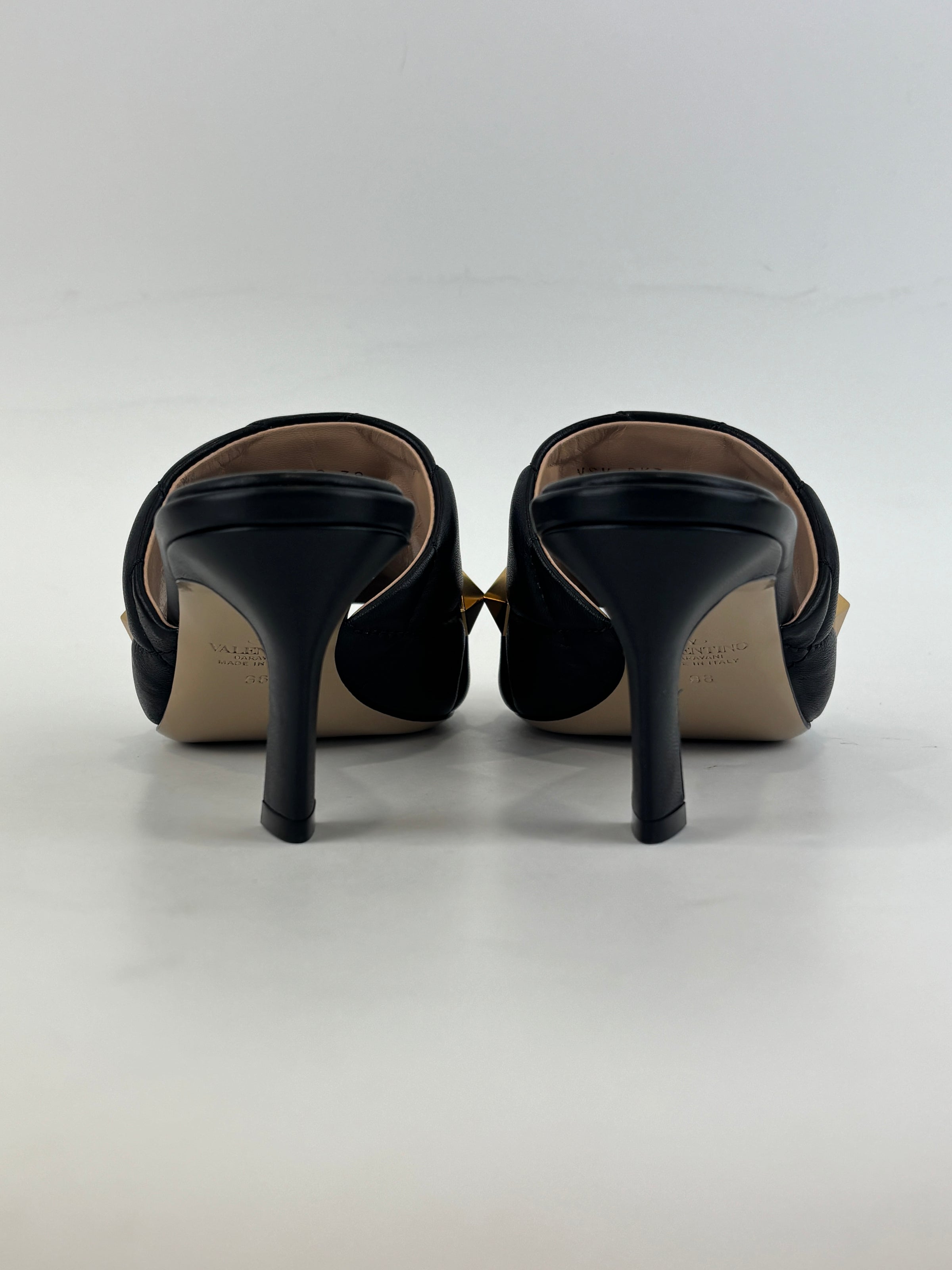 Roman Stud Slide Sandals Quilted Black Nappa GHW Size 38