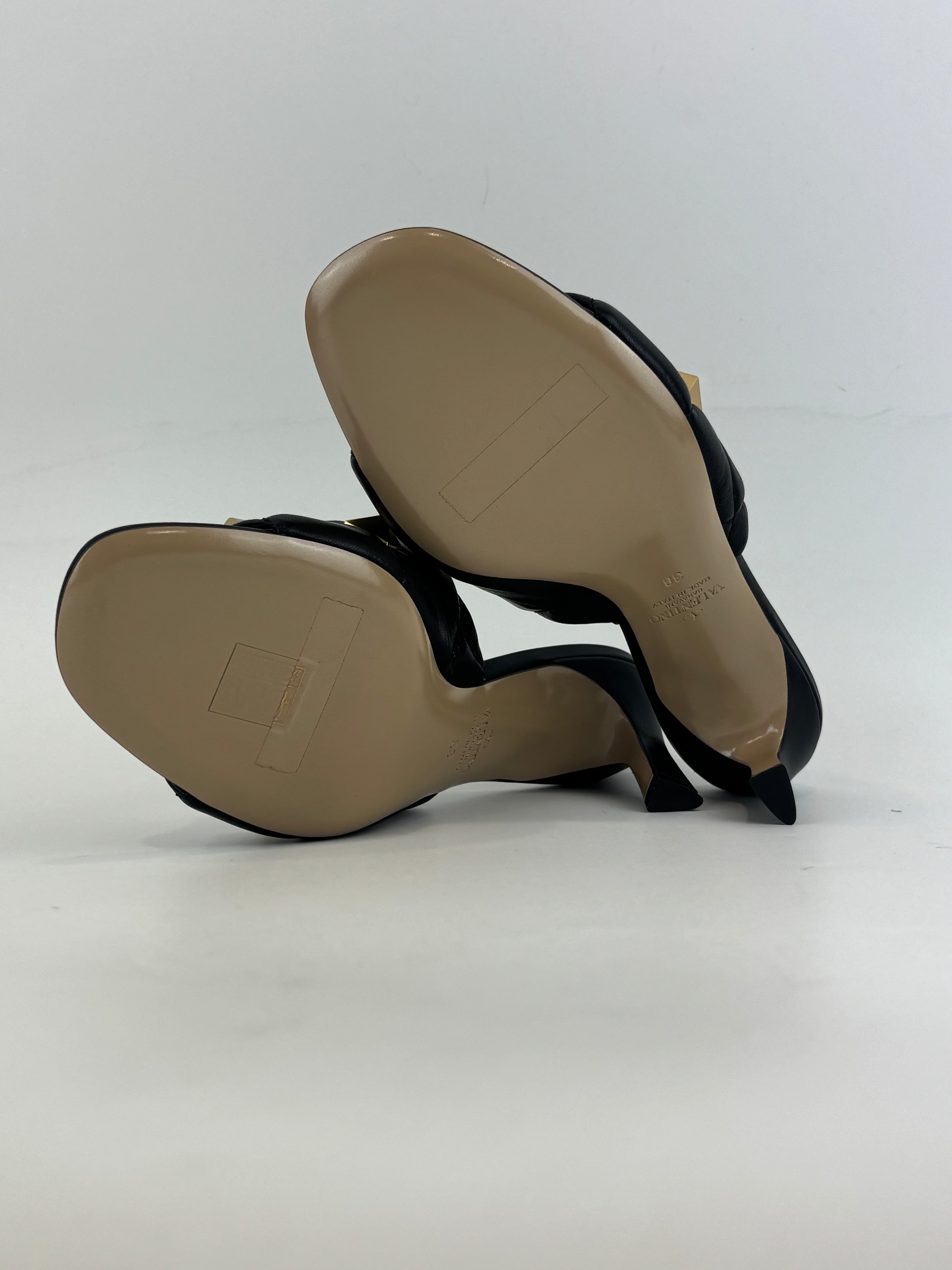 Roman Stud Slide Sandals Quilted Black Nappa GHW Size 38