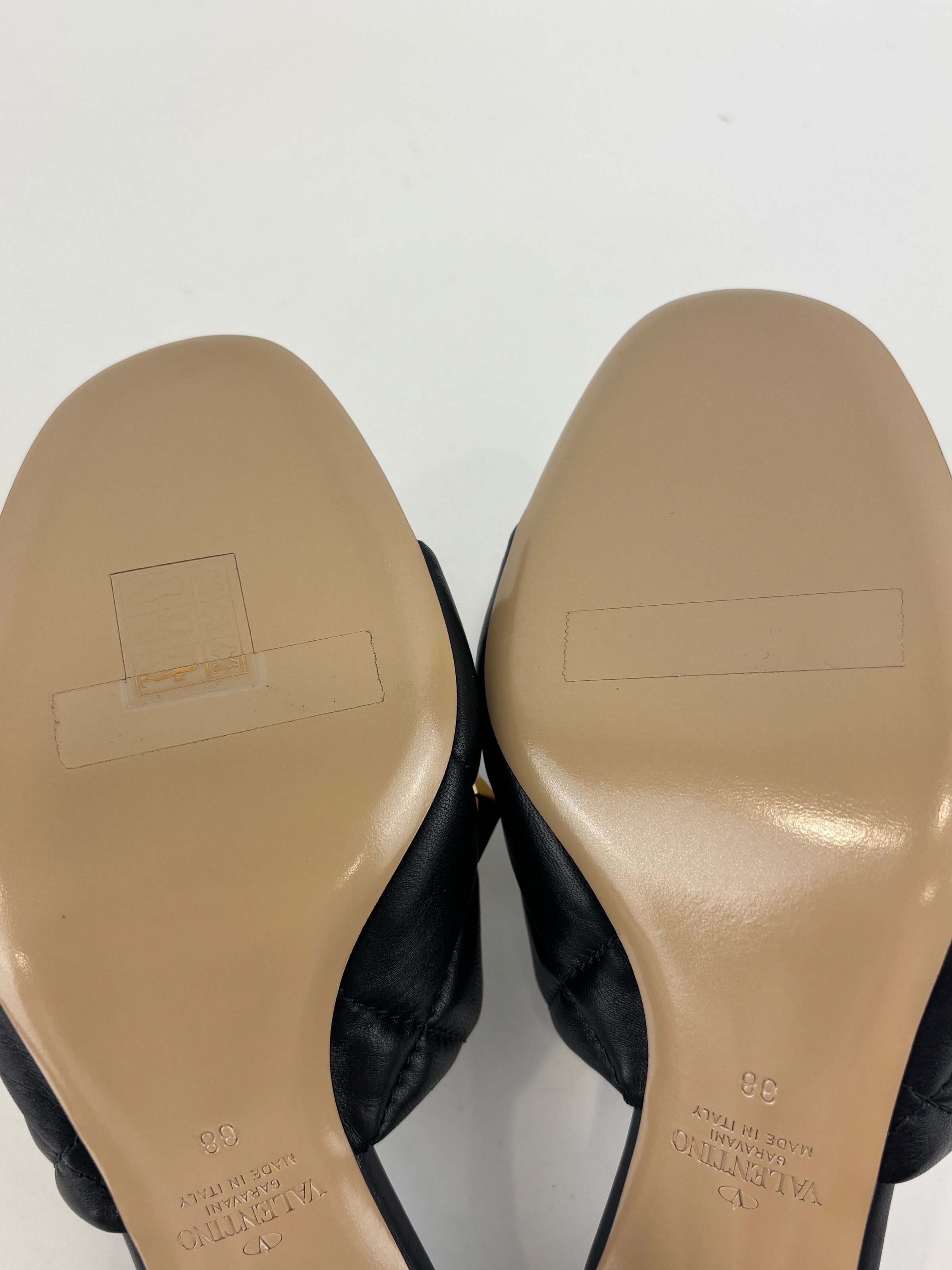 Roman Stud Slide Sandals Quilted Black Nappa GHW Size 38