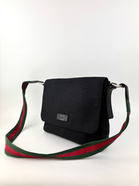 337074 Techno Large Web Nylon Canvas Messenger Bag Black