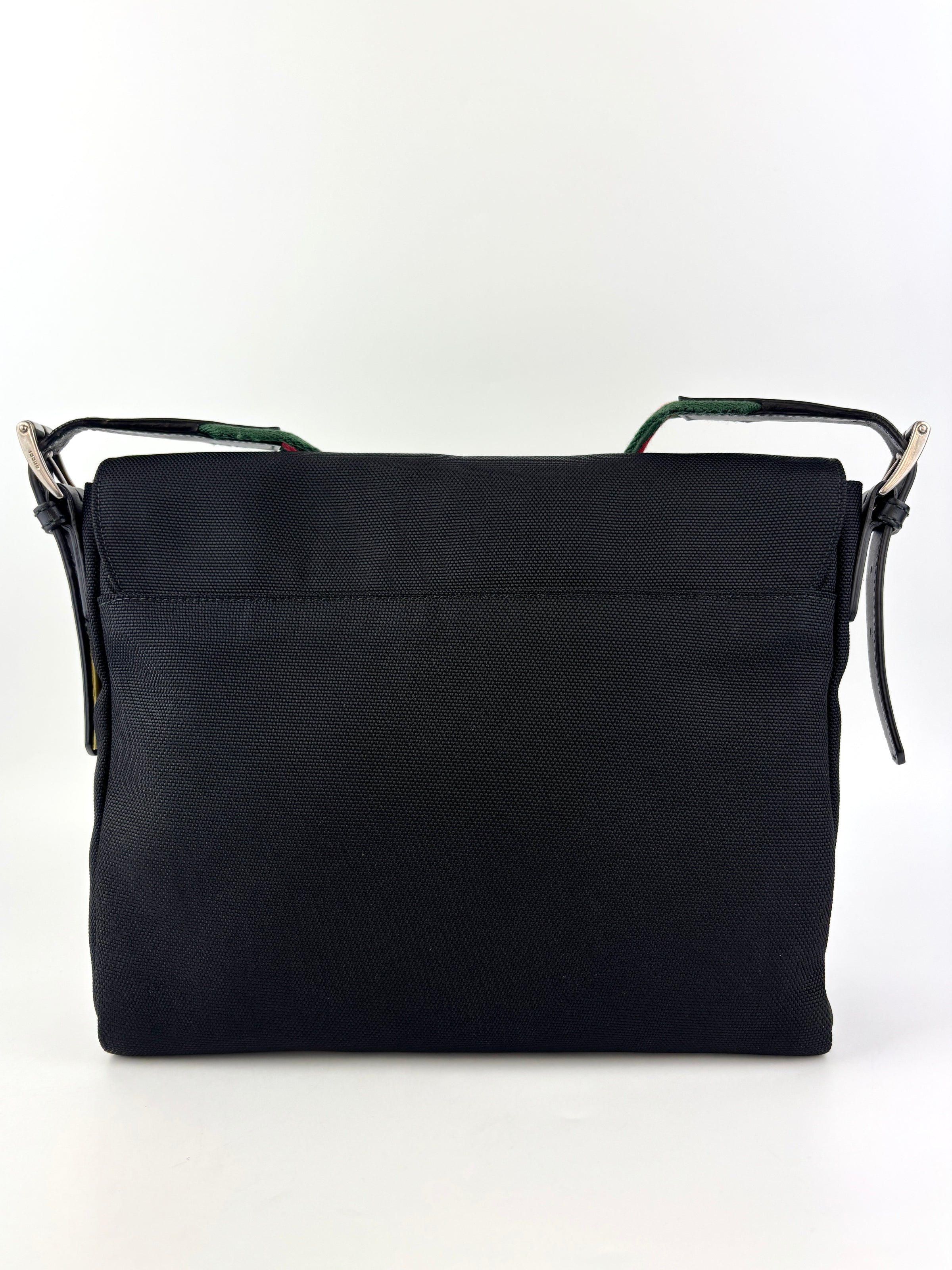 337074 Techno Large Web Nylon Canvas Messenger Bag Black