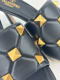 Roman Stud Slide Sandals Quilted Black Nappa GHW Size 38