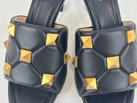 Roman Stud Slide Sandals Quilted Black Nappa GHW Size 38