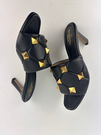 Roman Stud Slide Sandals Quilted Black Nappa GHW Size 38