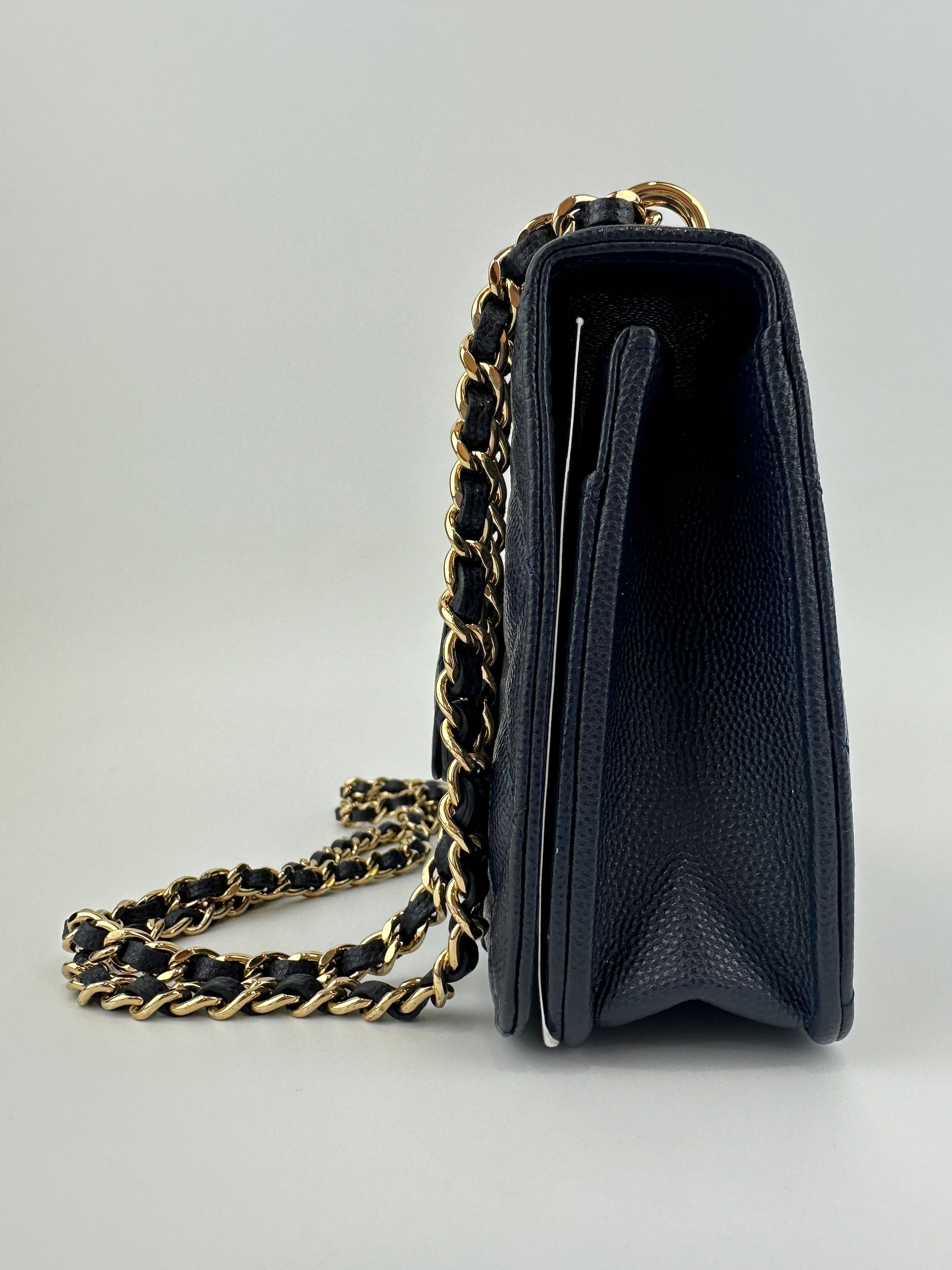 22A Pocket Twins Navy Caviar Wallet on Chain GHW