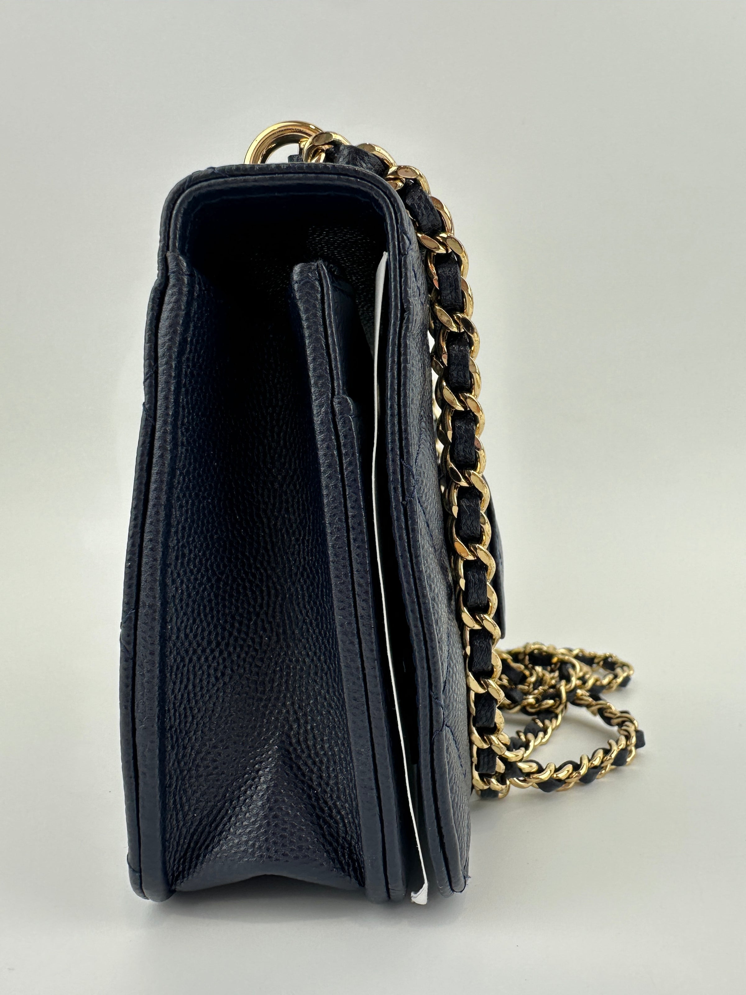 22A Pocket Twins Navy Caviar Wallet on Chain GHW