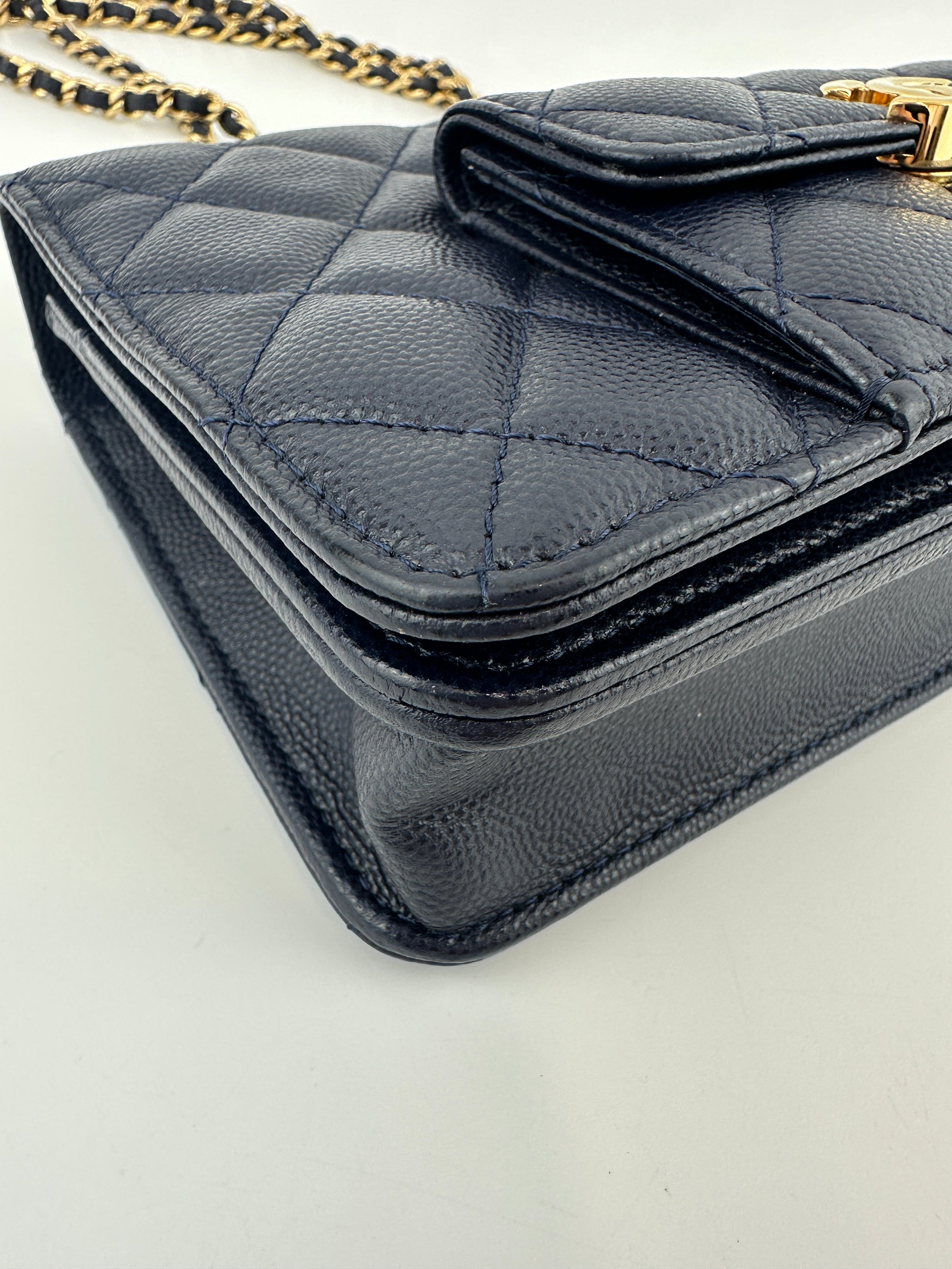 22A Pocket Twins Navy Caviar Wallet on Chain GHW