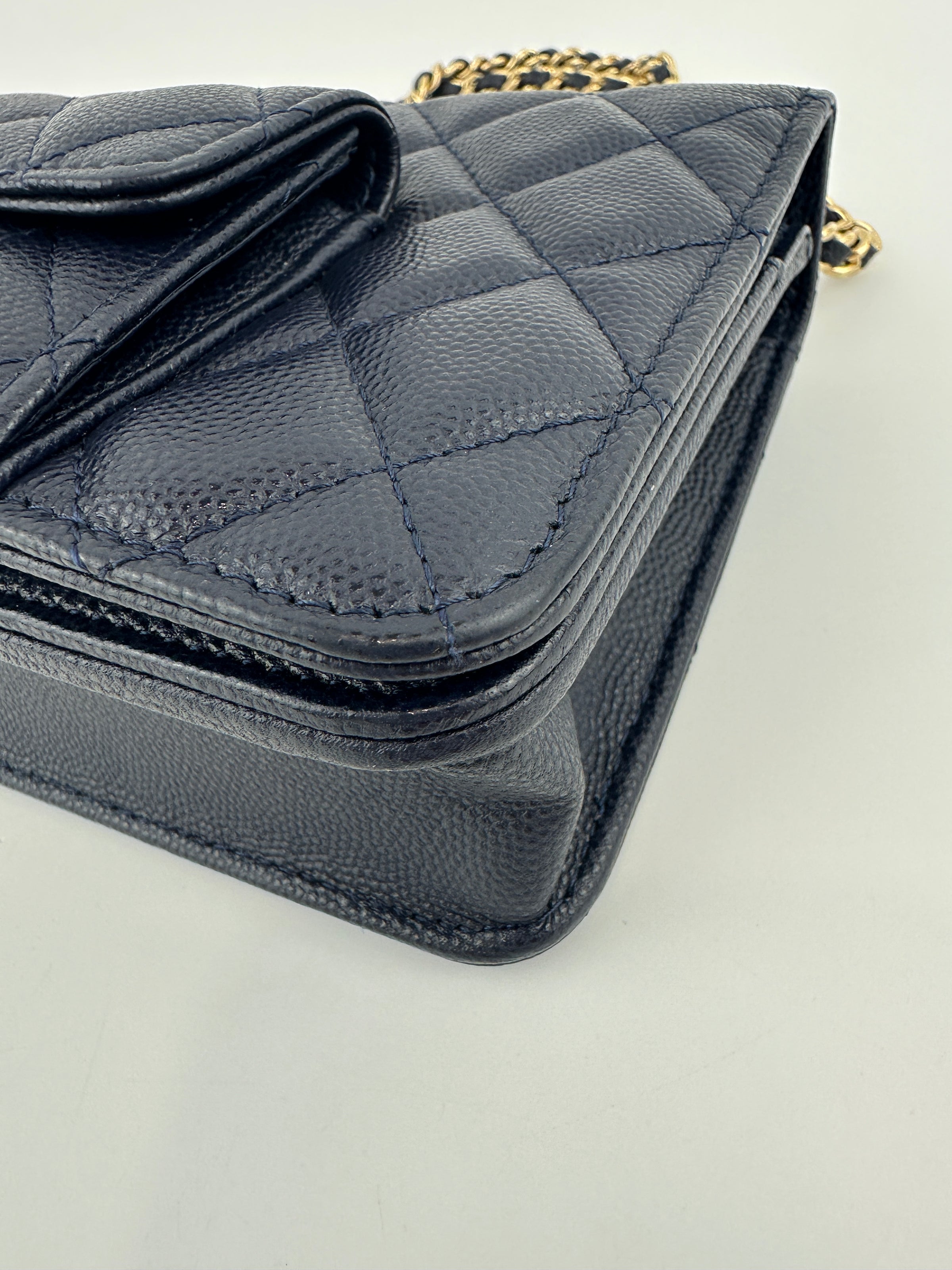 22A Pocket Twins Navy Caviar Wallet on Chain GHW