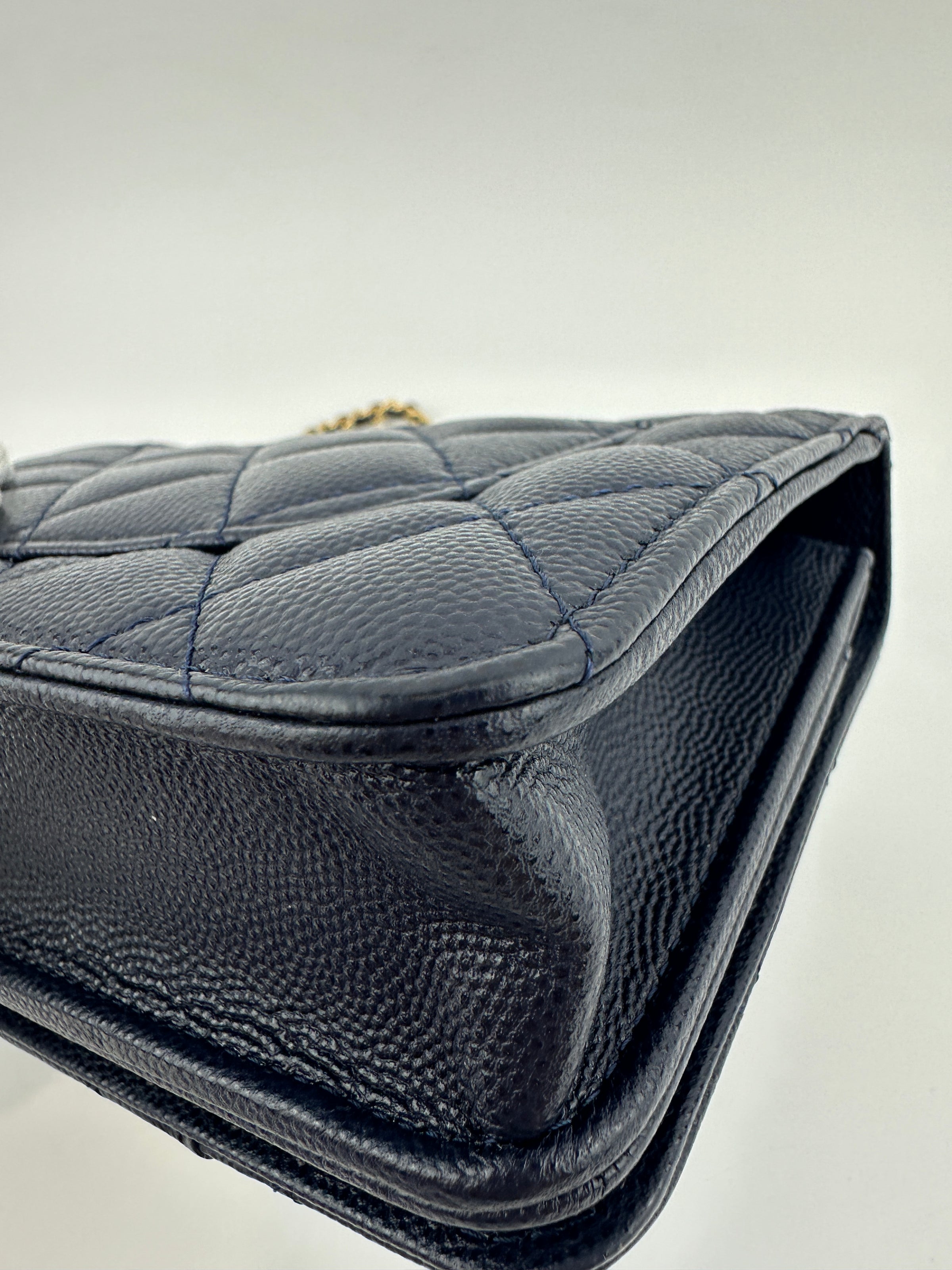 22A Pocket Twins Navy Caviar Wallet on Chain GHW