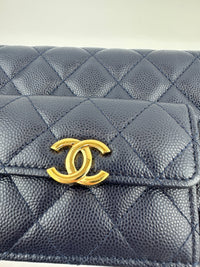 22A Pocket Twins Navy Caviar Wallet on Chain GHW