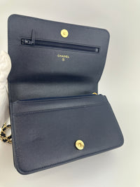 22A Pocket Twins Navy Caviar Wallet on Chain GHW