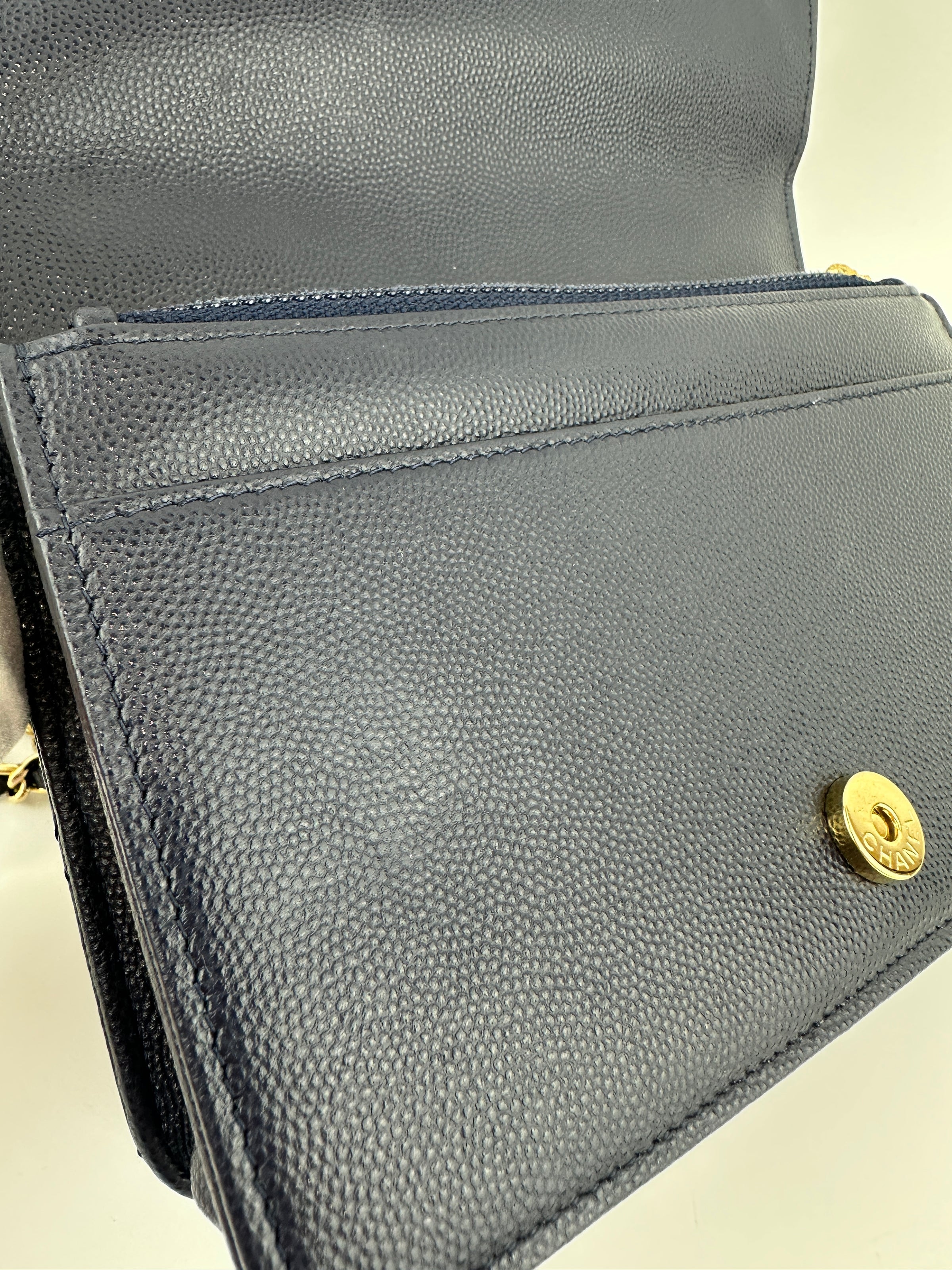 22A Pocket Twins Navy Caviar Wallet on Chain GHW
