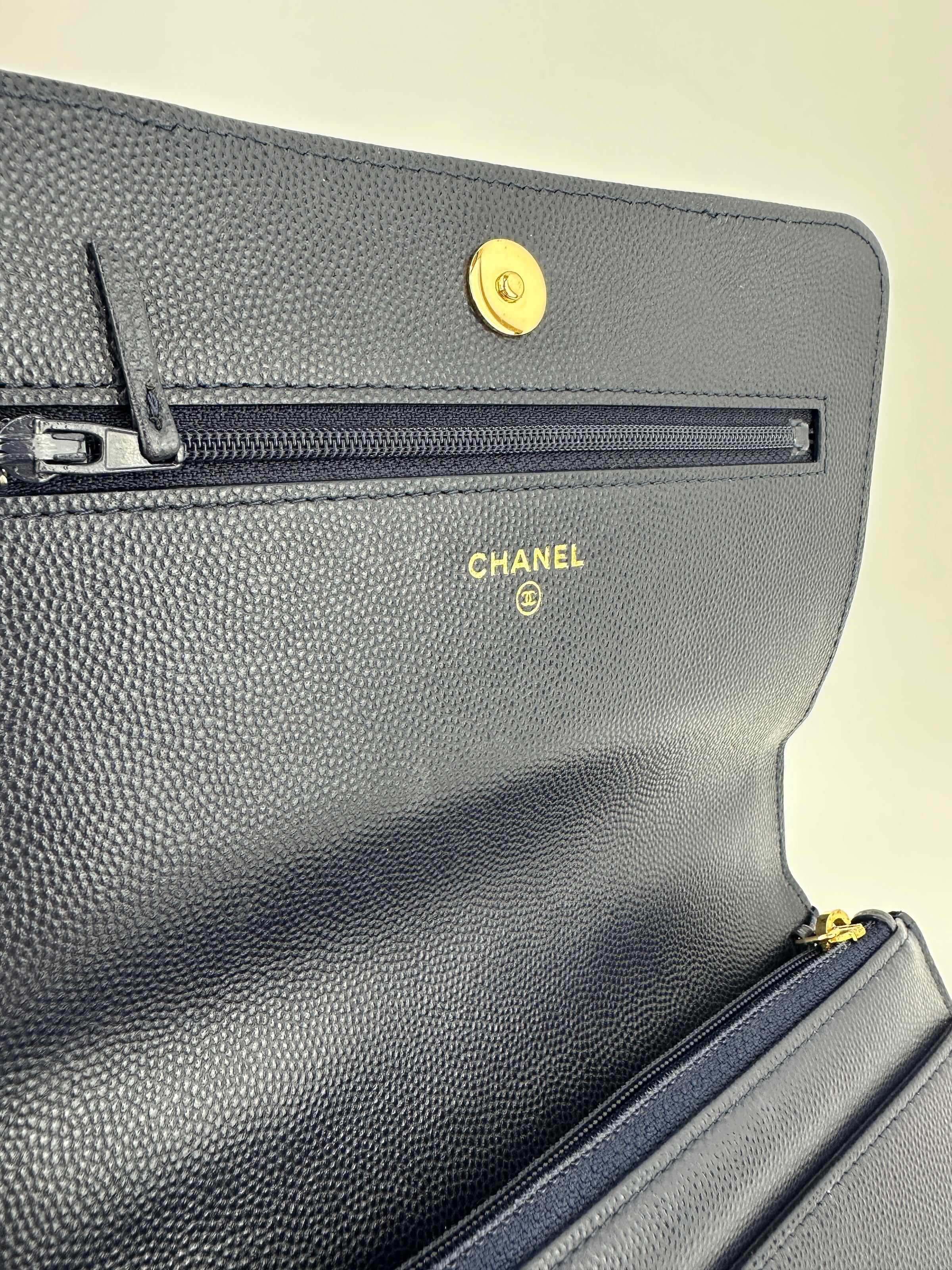 22A Pocket Twins Navy Caviar Wallet on Chain GHW