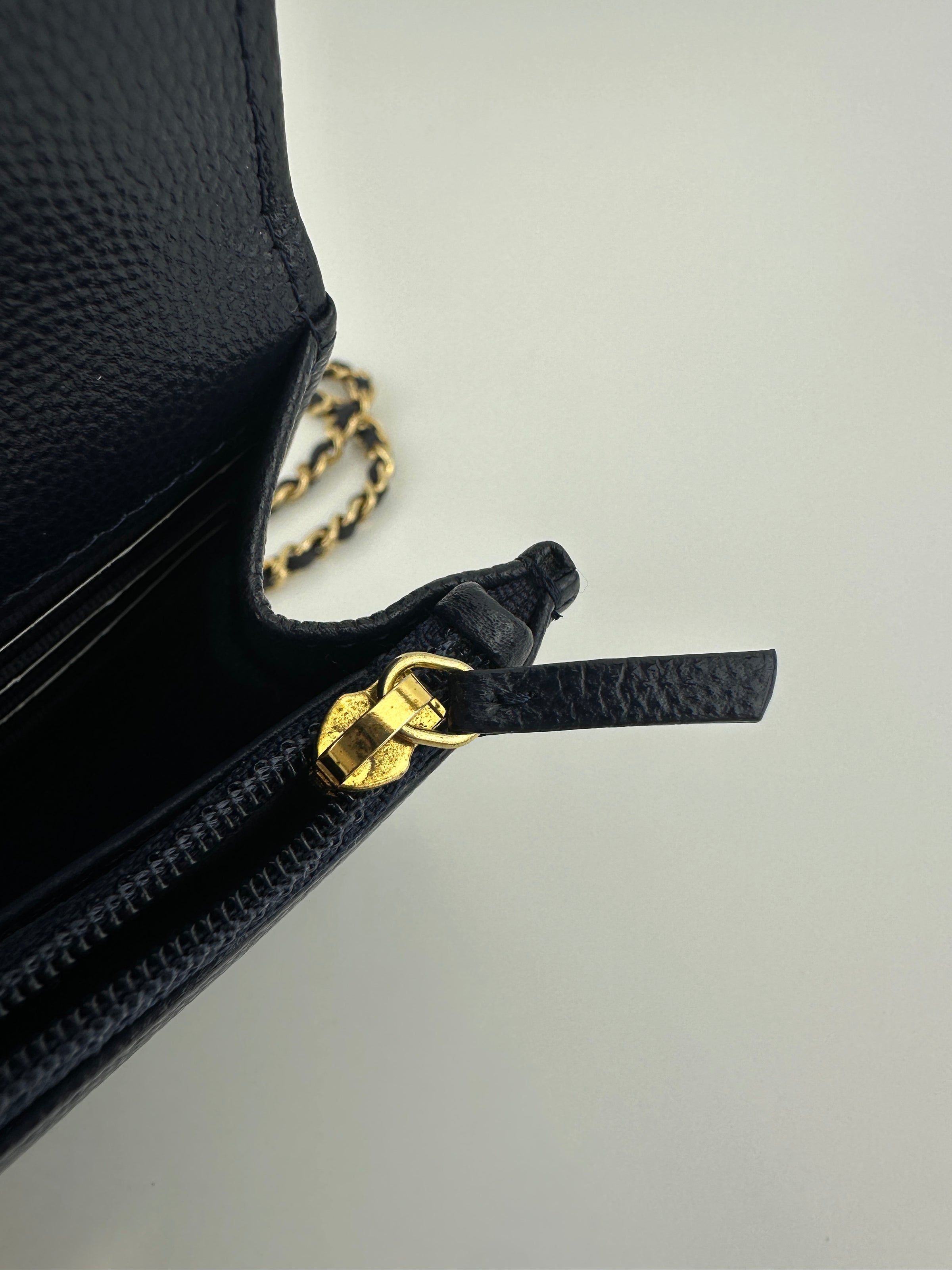 22A Pocket Twins Navy Caviar Wallet on Chain GHW