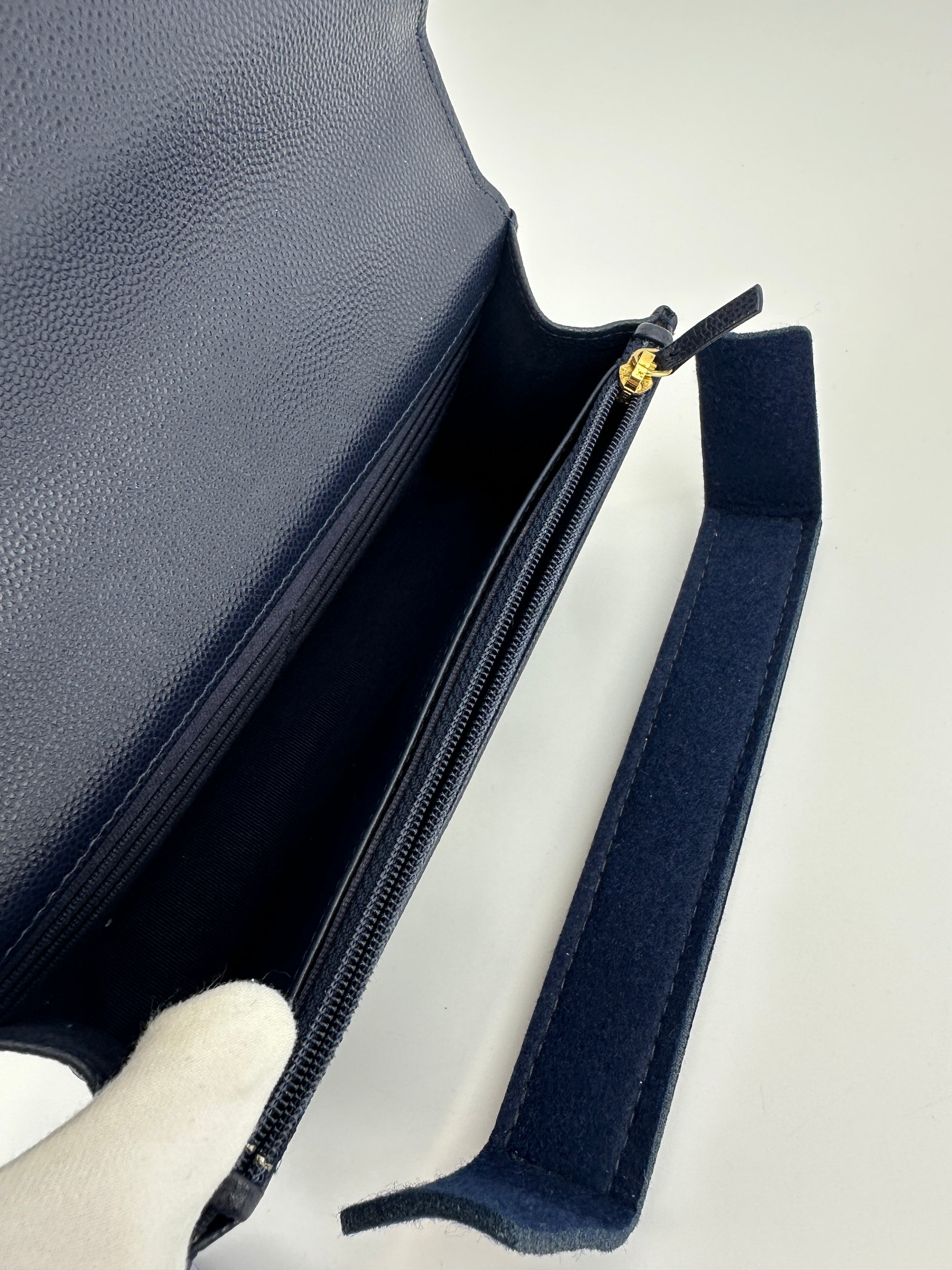 22A Pocket Twins Navy Caviar Wallet on Chain GHW