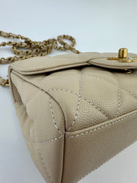 AS5239 25P Mini Beige Caviar Top Handle Flap Bag GHW